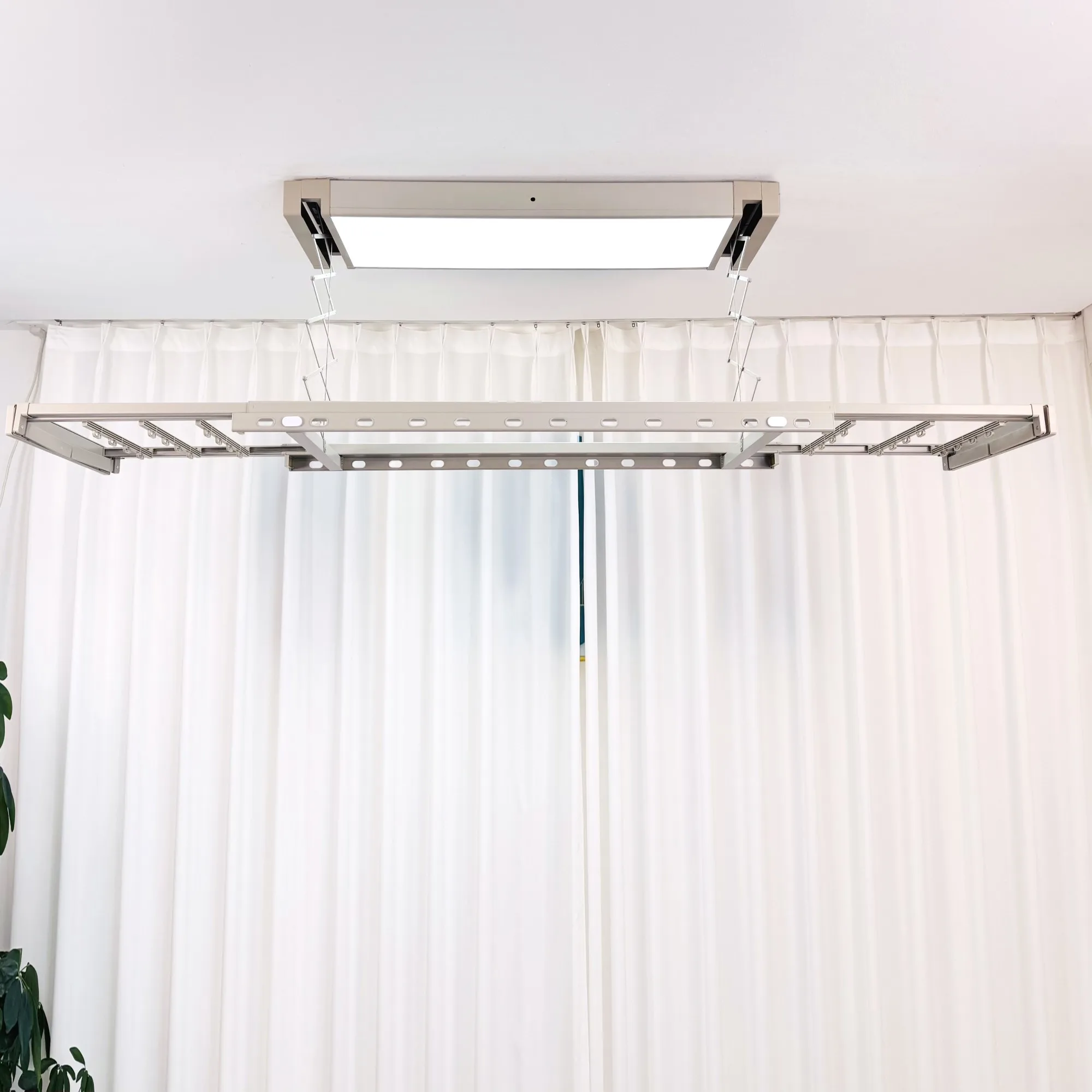 Factory Direct Embedded Ceiling Installation LED Electric Foldable Heating Drying Clothes Rack Remote Control DC Motor