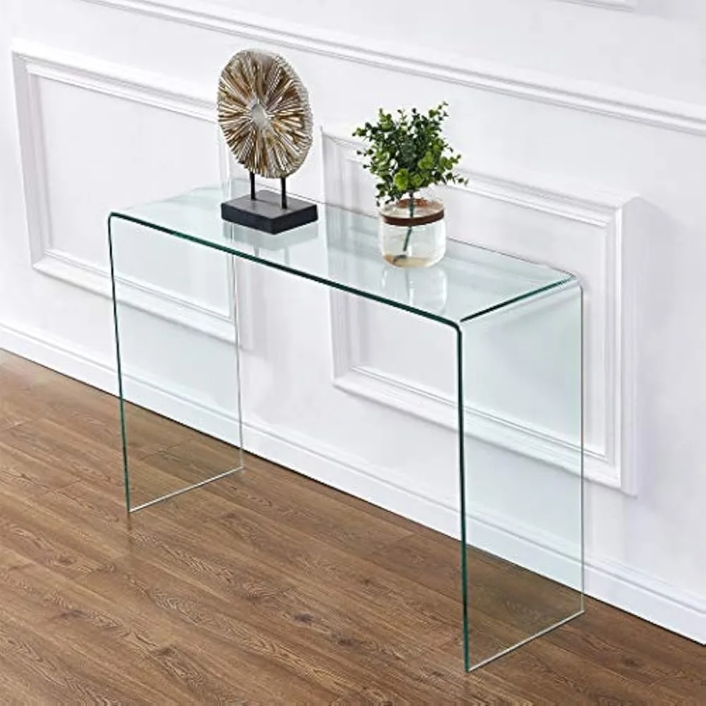 Clear Glass Narrow Console Table Behind Couch Table Narrow Entryway Table(43.3x13.8x29.5 inch)