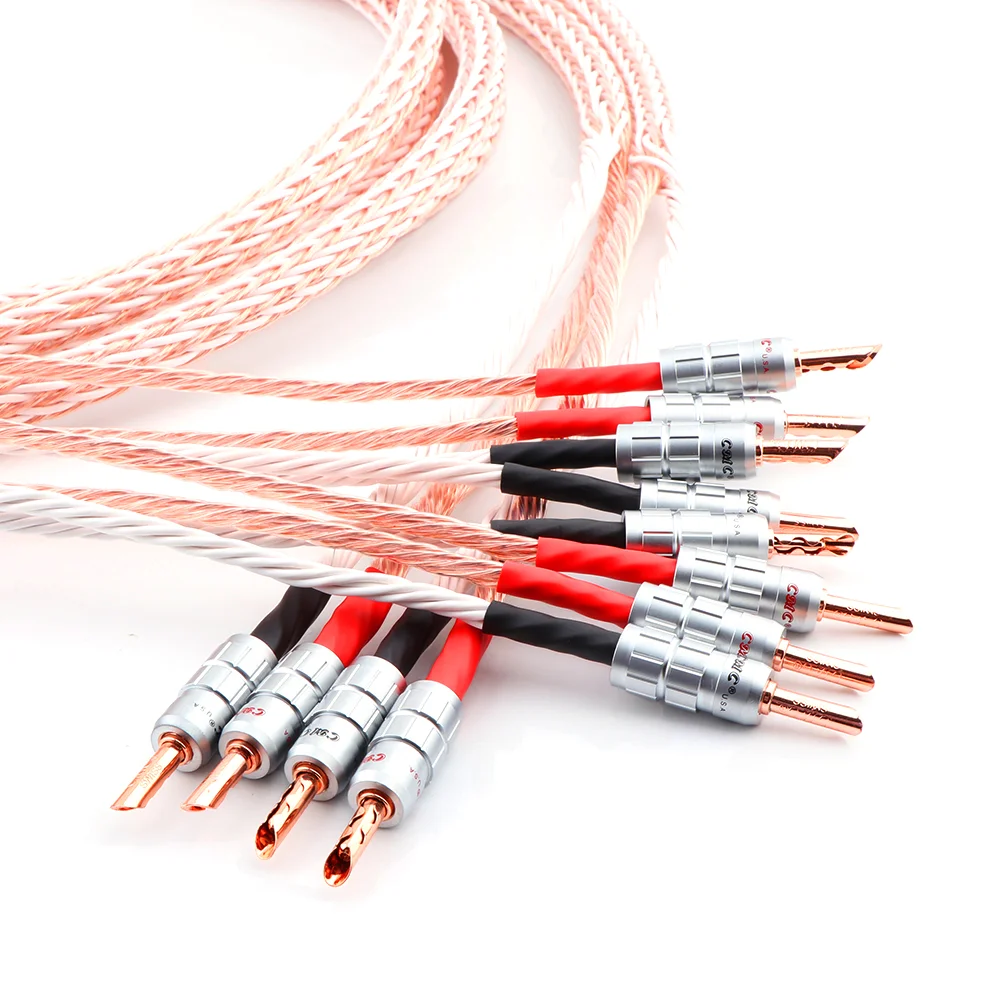

1 pair 12TC 24 Core Single Crystal Copper HIFI Audio Speaker Cable Single Wire 2 or Bi Wire 4 with CMC Purple Copper/Gilded Plug