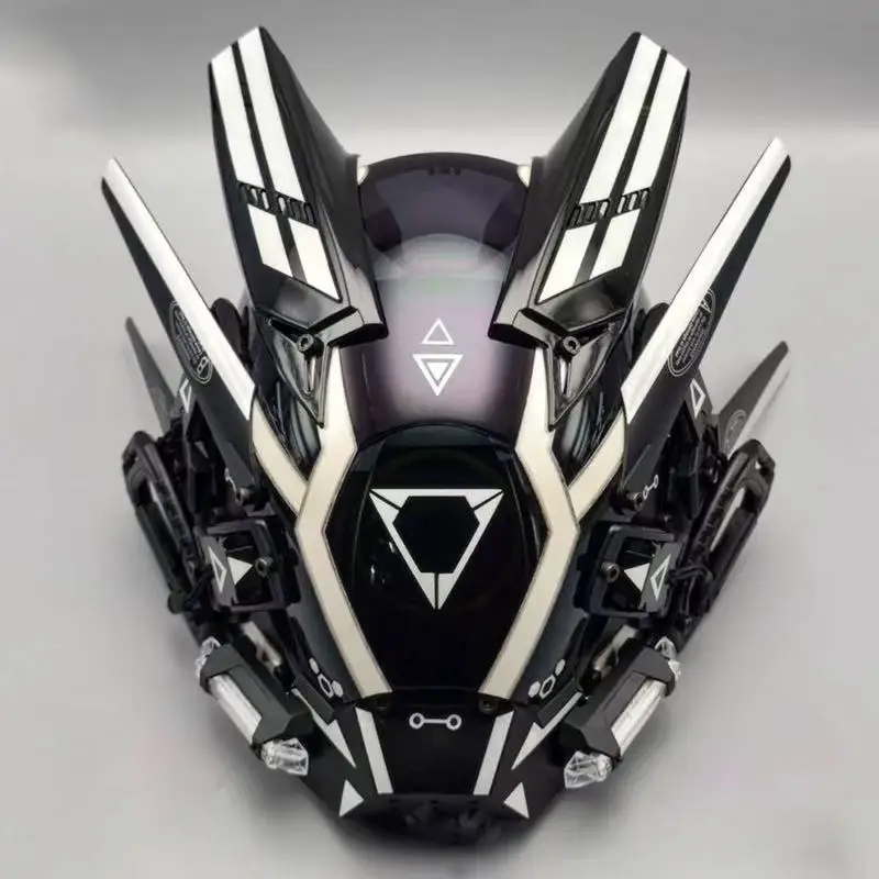 

Cyberpunk Black Full Face Mask, Halloween Cosplay Costume, Futuristic Techwear Helmet, LED Light, Punk Knight