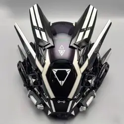 Cyberpunk Black Full Face Mask, Halloween Cosplay Costume, Futuristic Techwear Helmet, LED Light, Punk Knight