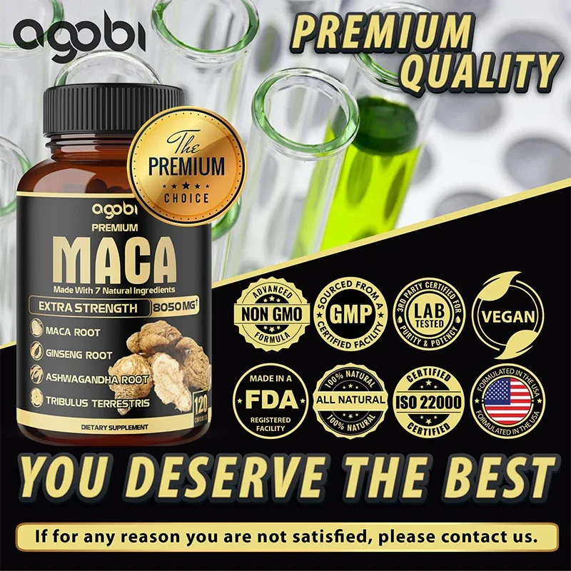 Maca Is Made From 7 Natural Ingredients, High Strength 8050mg Supports Energy and Endurance Immune System Health