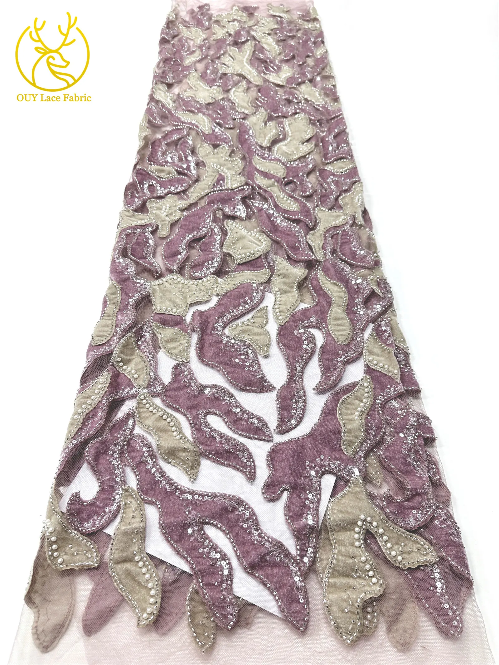 Roter Samtstoff mit Perlen und Pailletten, Spitzenstoff 2026, eleganter bestickter Tüllstoff für Bräutigam, französisches Hochzeitskleid, Abendkleid, zum Nähen, 5 Yards – Detail 13