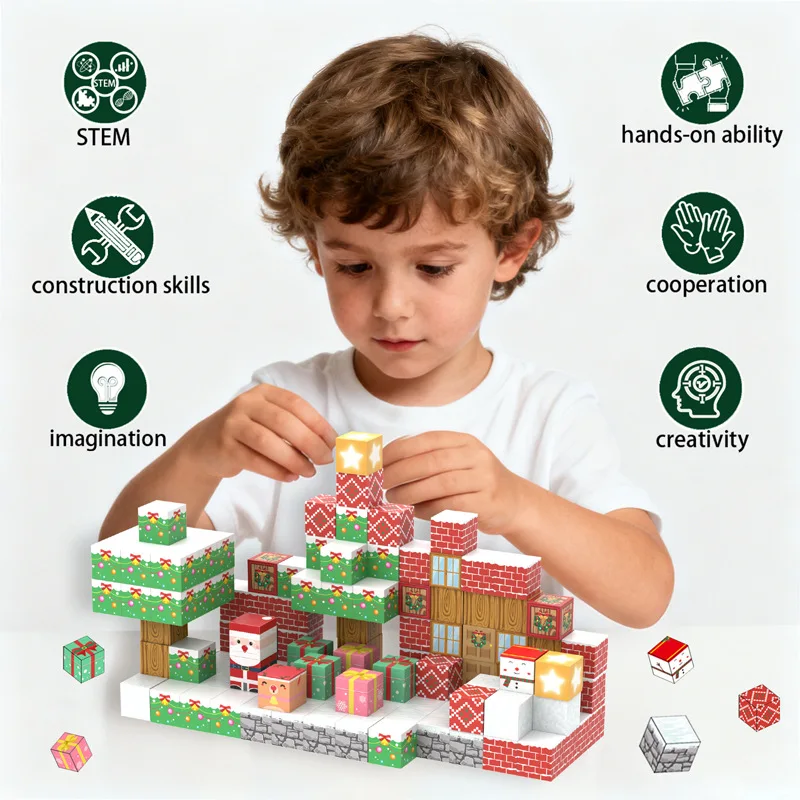 اللبنات المغناطيسية مشهد شرطة المدينة هدية عيد الميلاد الشخصيات العسكرية الألغام طفل لغز DIY بناء لعبة تعليمية الهدايا