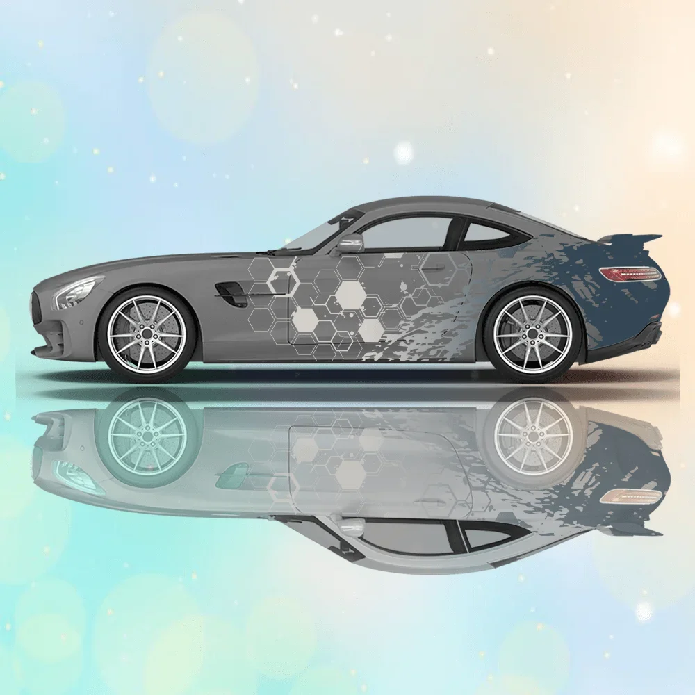 Honeycomb irregular line printing splash car sticker full body floral decoration covering scratches protect car sticker waterpro