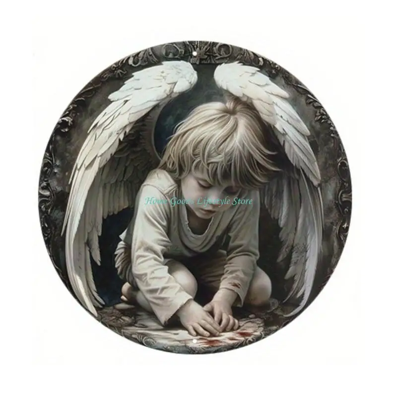 E74E Wooden Front Door Plaque Angel Reading Book Wall Hanging Sign Farmhouse Decors