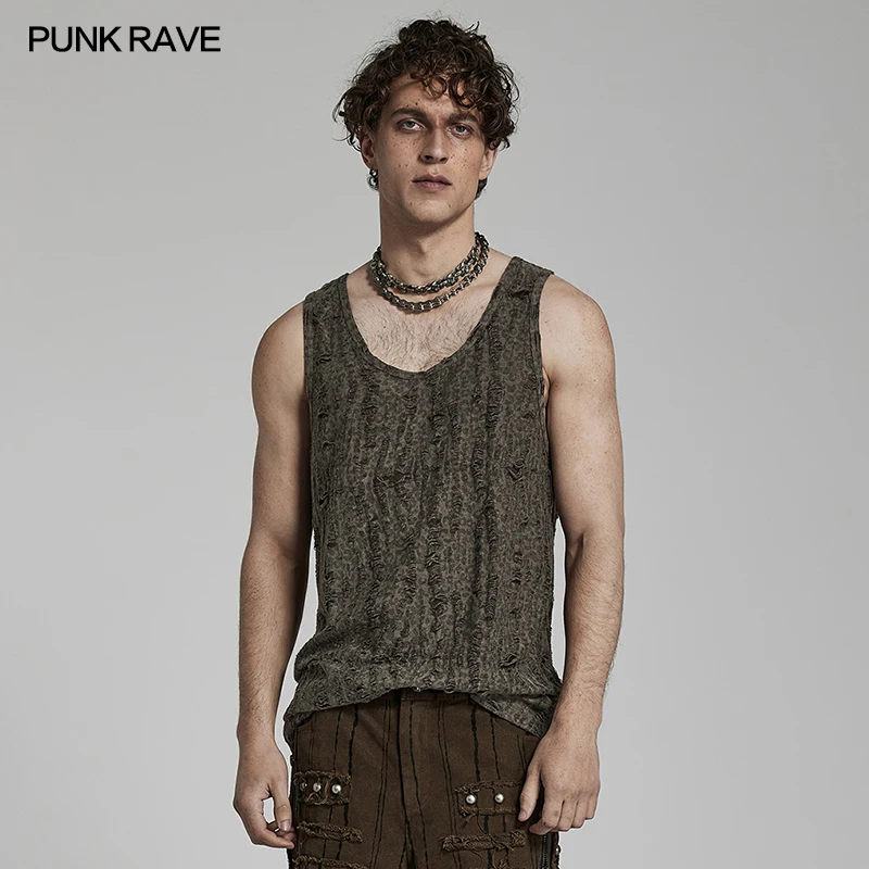 PUNK RAVE Men's Punk Style Doomsday Mottled Leopard Decadent Vest Handsome Cool Summer Loose Tees 2 Colors Streetwear