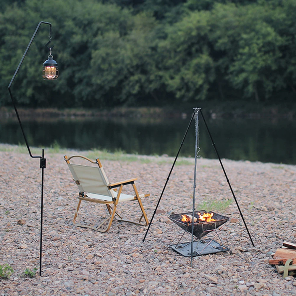 حامل ثلاثي القوائم للطبخ في الهواء الطلق مصنوع من سبائك الألومنيوم وحامل قابل للفصل وسلسلة من الفولاذ المقاوم للصدأ وإطار وعاء الطبخ أداة معدات الطبخ للنزهات