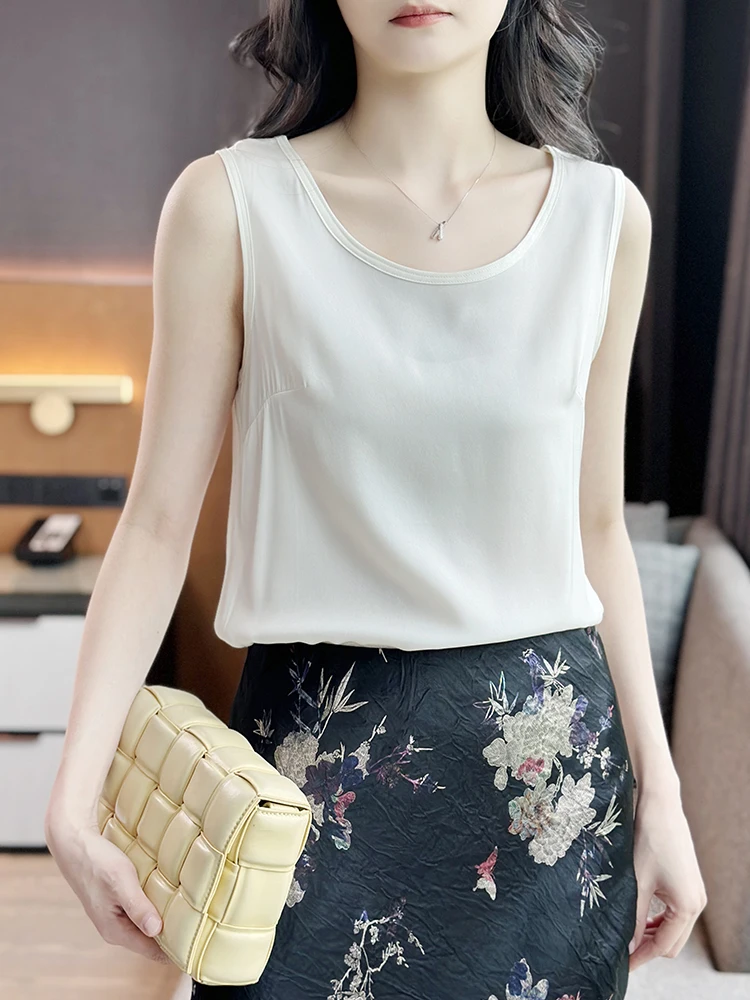 

Silky Satin Silk round Neck Sleeveless Heavyweight Women's Vest Handmade Breathable Comfortable Casual Wear