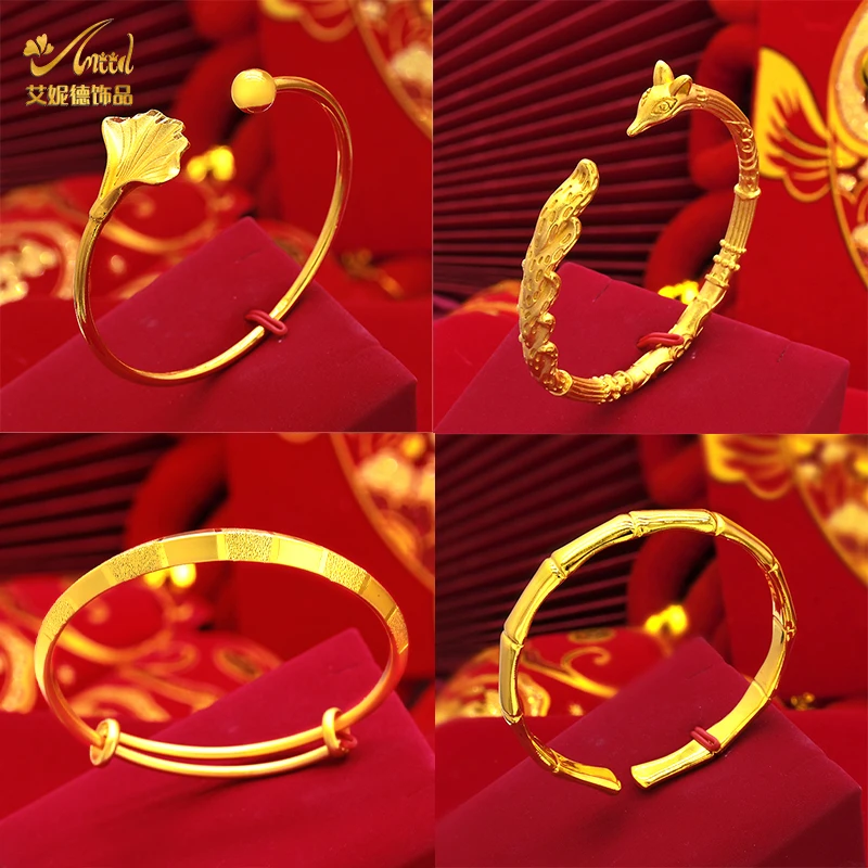 

ANIID 24K Gold Color Copper Dubai Bangles For Women Saudi Arabic Bracelet Girls Africa Bangle Wedding Jewelry Party Luxury