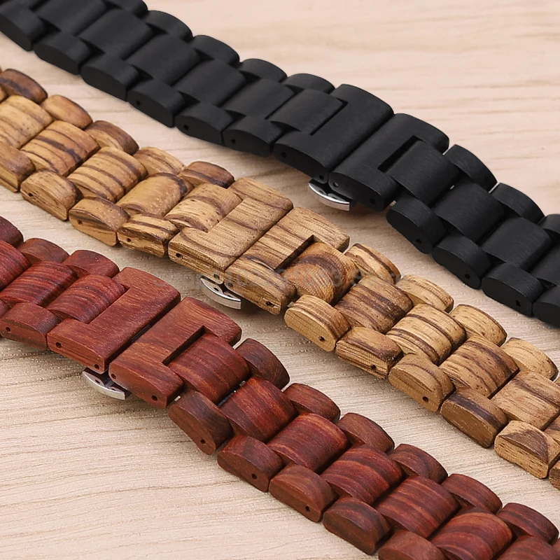 20mm 22mm Sandalwood Watch Band for Seiko for Omega for Huawei Watch GT2 GT3 Quick Release Bracelet Butterfly Buckle Wrist Band