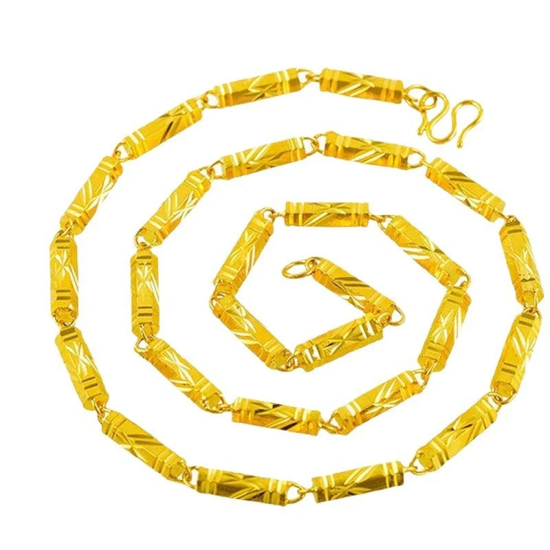 

Men's domineering 999 necklace, high-end 18K gold hexagonal design, bamboo chain, fashion accessories, jewelry gifts