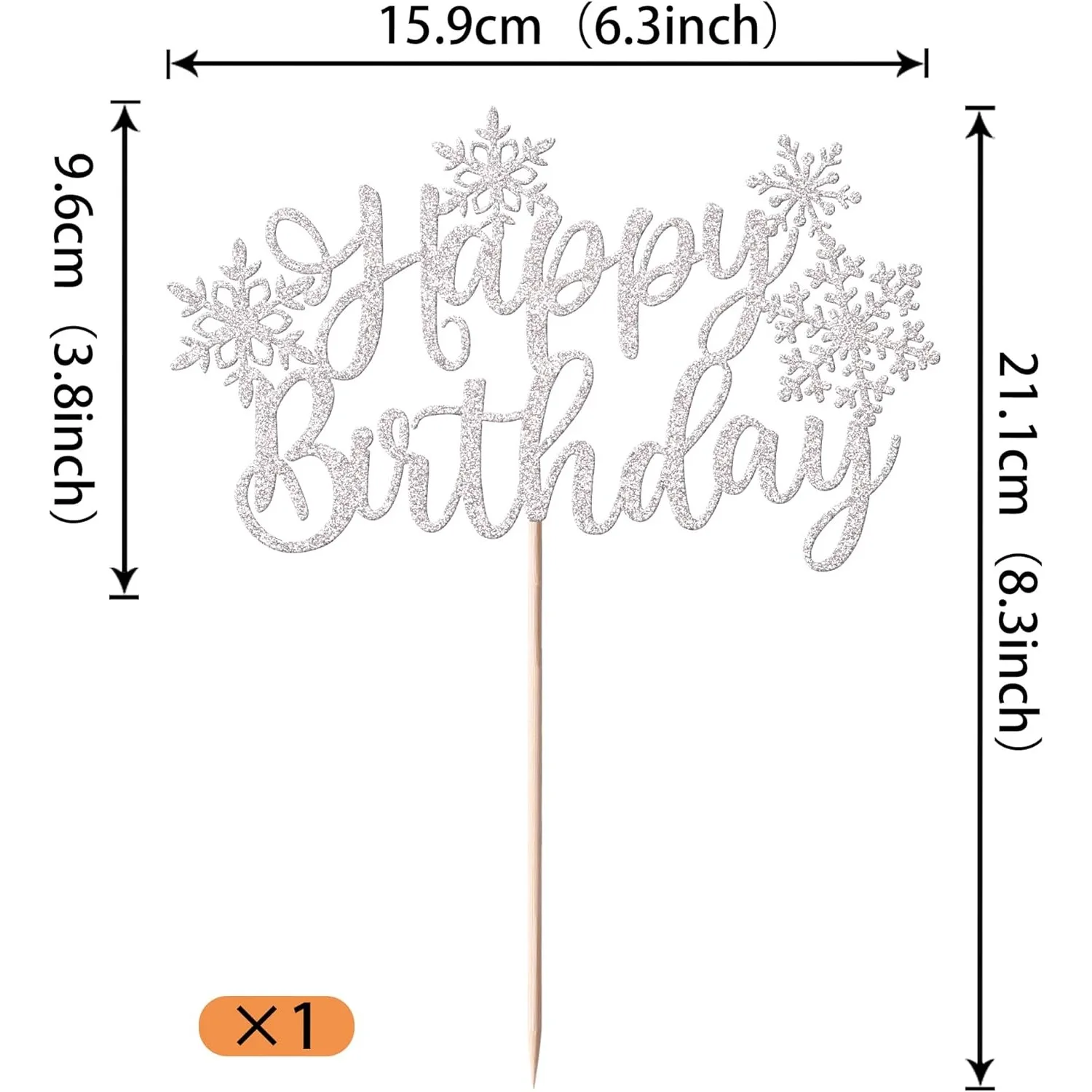 1 Packung Schneeflocken-Kuchenaufsatz „Happy Birthday“, glitzernd, für den Winter, gefrorenes Thema, Kuchendekorationen – Weihnachtsfeierzubehör, Silber – Detail 2