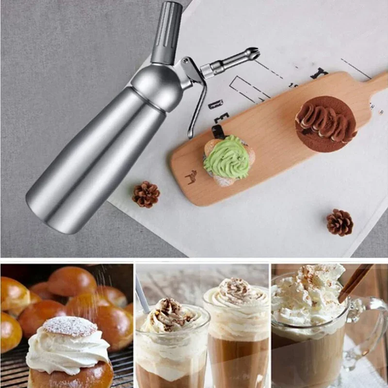 500/1000ml Pure Aluminum Cream Gun Chantilly Siphon Whipped Cream Dispenser Cream Foaming Gun Kitchen Accessories Tools +Nozzle