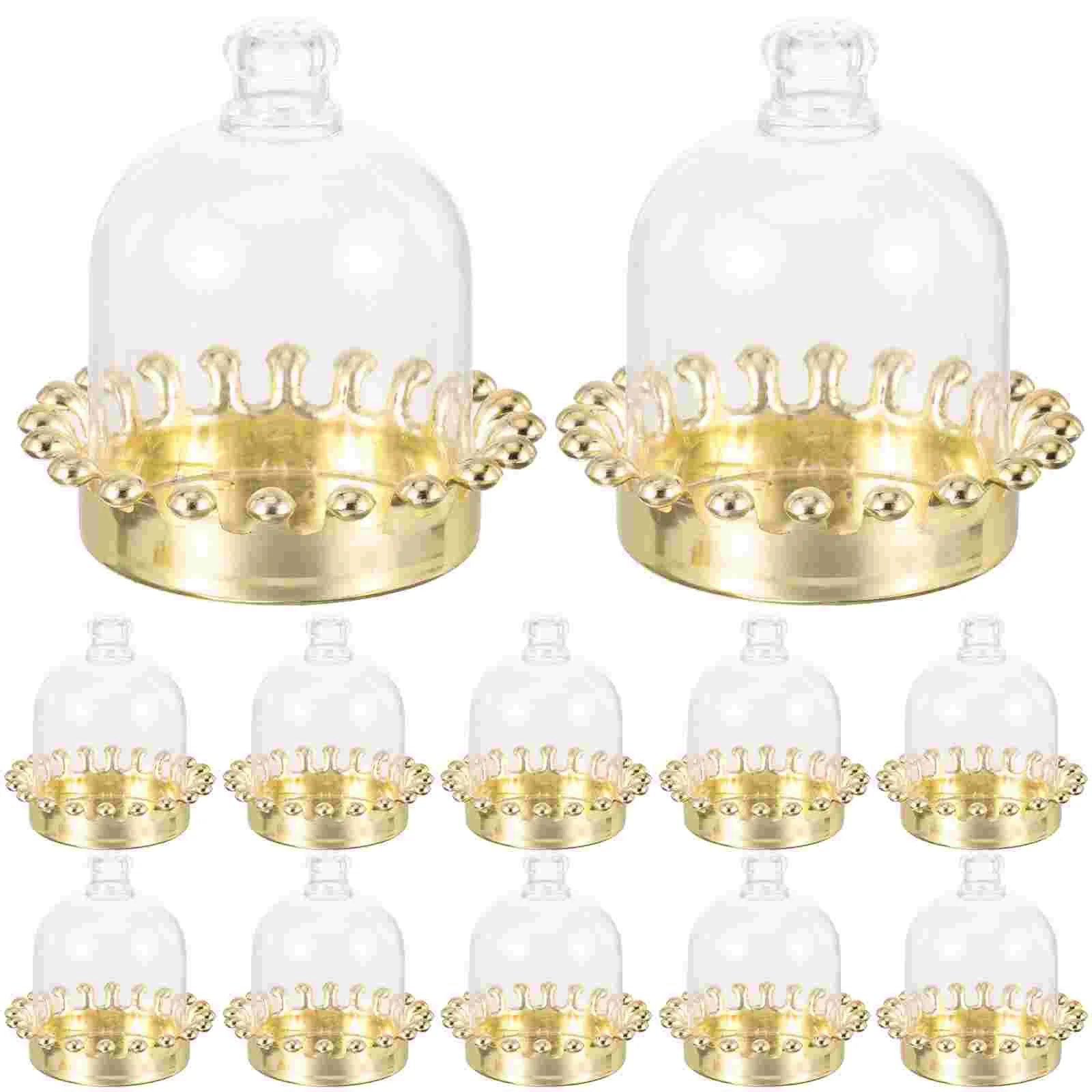 

12 Pcs Dessert Plates Candy Box Plastic Cupcake Stand Clear Stands for Table with Lid Golden Domes Display