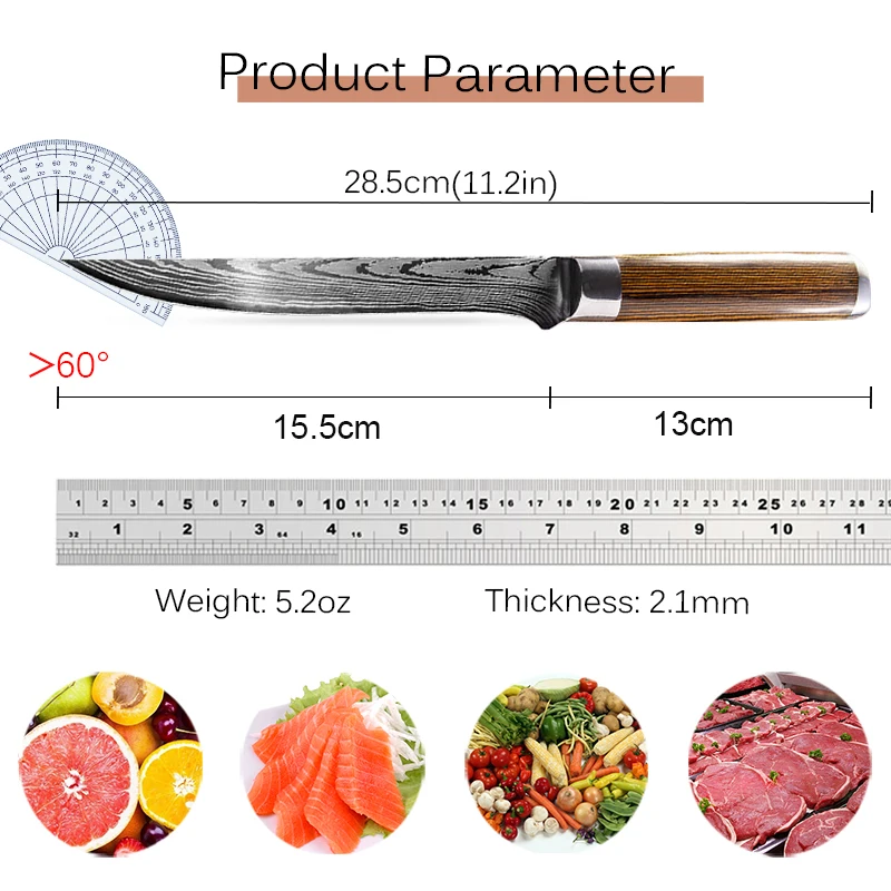 Boning Knife Laser Damascus Fishing Knife Stainless Steel Chef Knife for Meat Bone Fish Fruit Vegetable Kitchen Knife with Cover