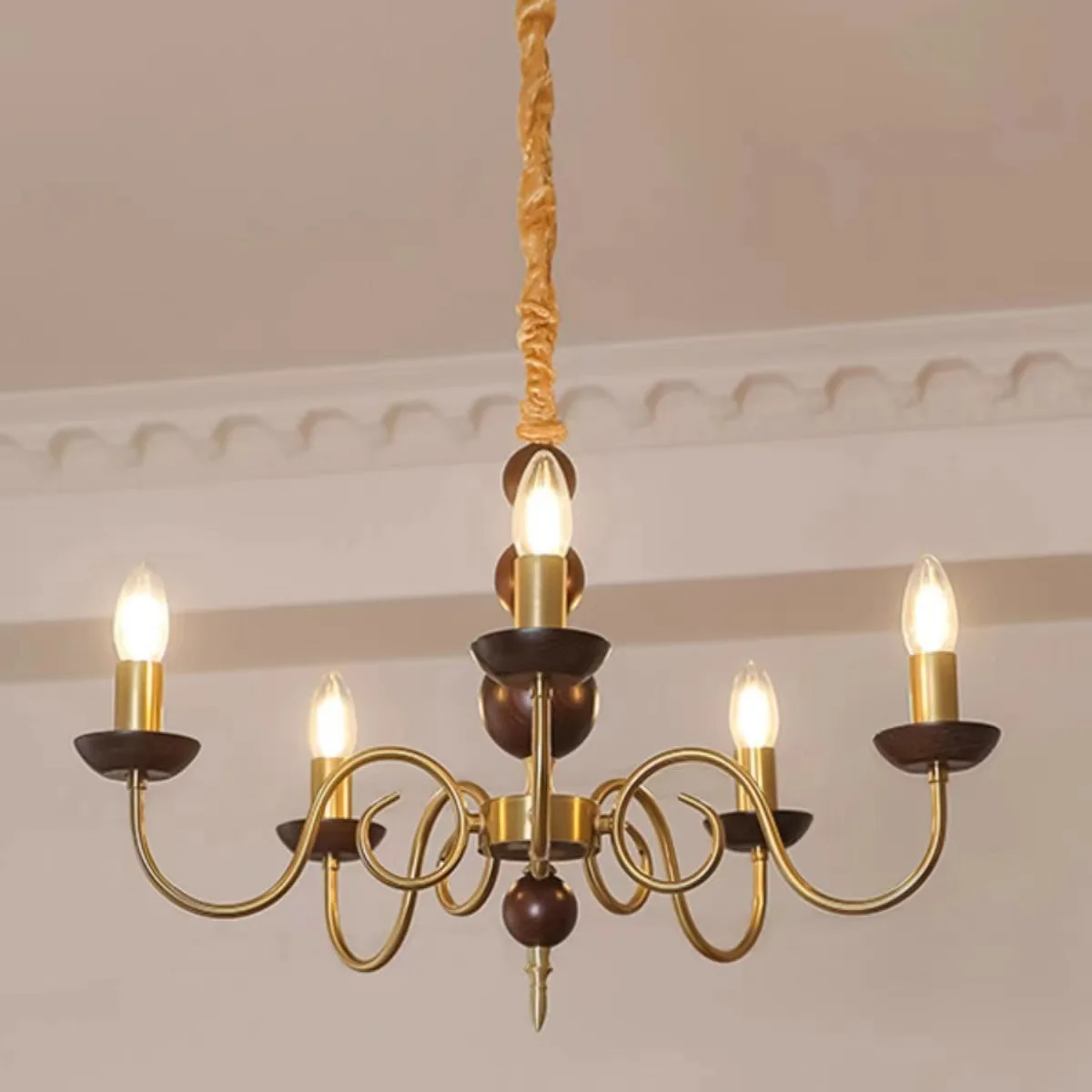 Candle chandelier French vintage style living room dining room lamp walnut solid wood American vintage style study lamp