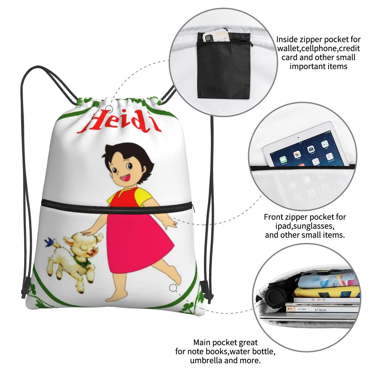 Simply Heidi Portable Backpacks Drawstring Bag Fashion Drawstring Bundle Pocket Book Bags For School Students