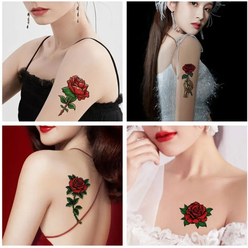 Pegatinas de tatuajes temporales impermeables de 8 hojas, calcomanías falsas Unisex, bonitas flores, rosas, arte corporal desechable, corrector