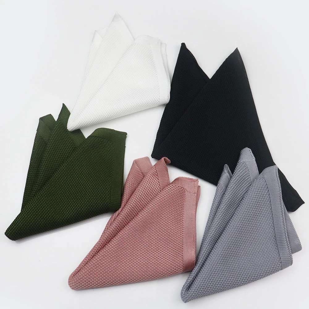 2025 Winter Design Mens Knitted Pocket Square Khaki White Solid Color Handkerchief Wedding Groom Suit Accessories Daily Hanky