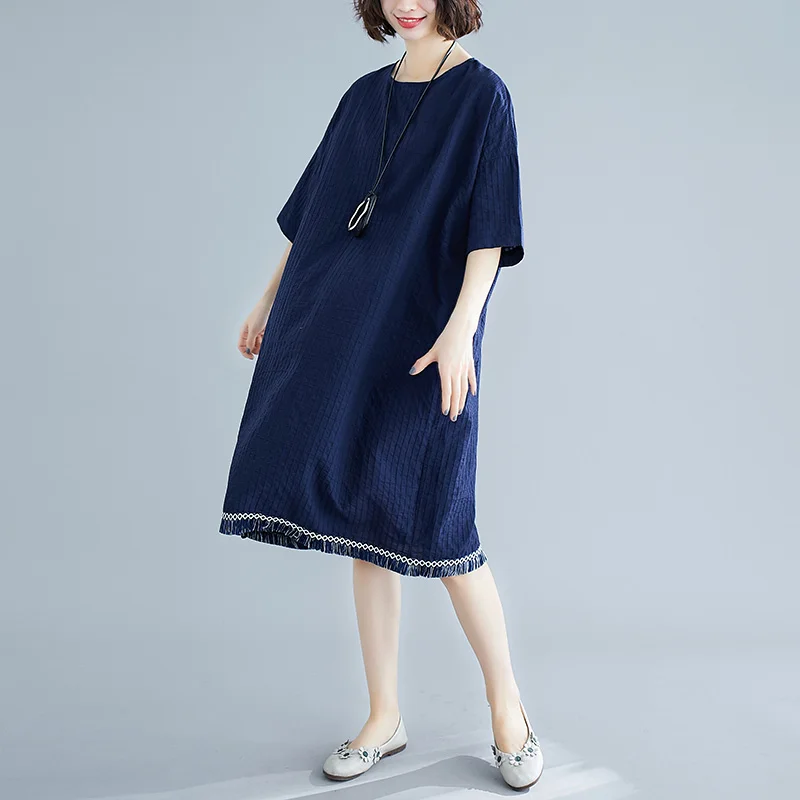 Nuovo 2025 Estate Allentato di Grandi Dimensioni delle Donne di Cotone di Lino Midi Dr Artistico Faion Coreano Sle plus Size Dimagrante Dr