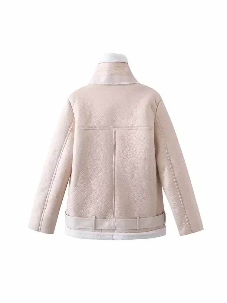 Veste en Faux Cuir pour Femme, Manteau Vintage, Manches sulf, Fermeture Éclair, Fourrure Chaude, Optique d'Hiver, OupillChic, Y-Fashion