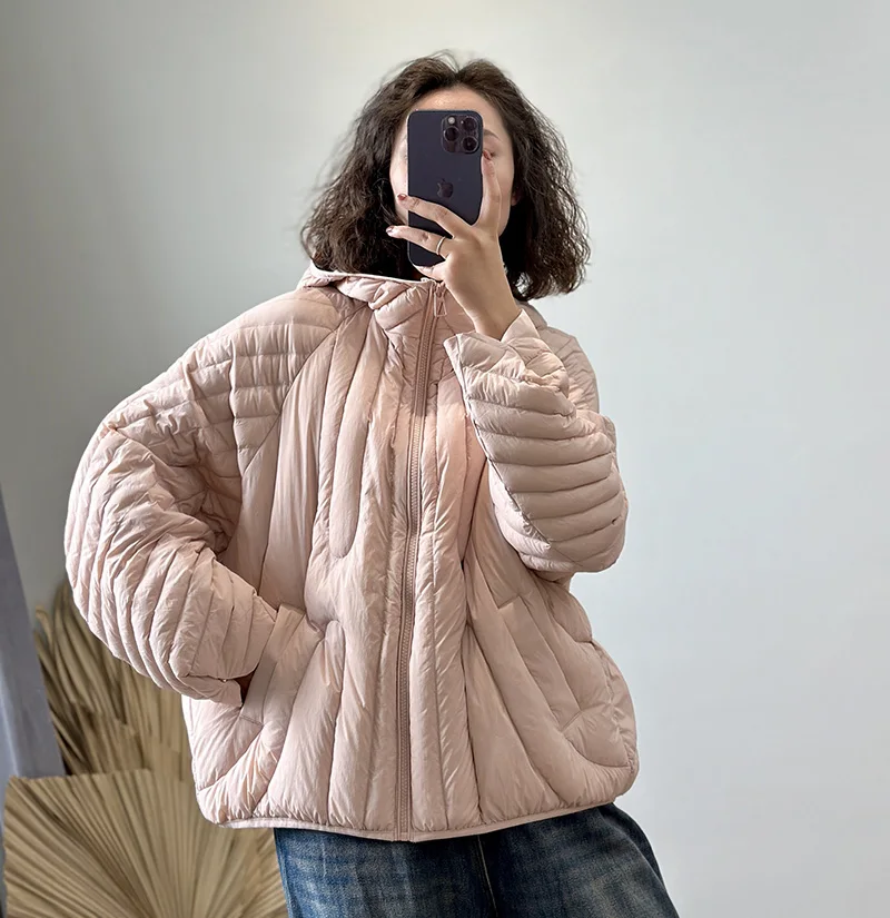 Schinteon Women Ultralight 90% White Duck Down Jacket Over Size Loose Casual Autumn Winter Outwear Vintage Coat Hood 2026 New
