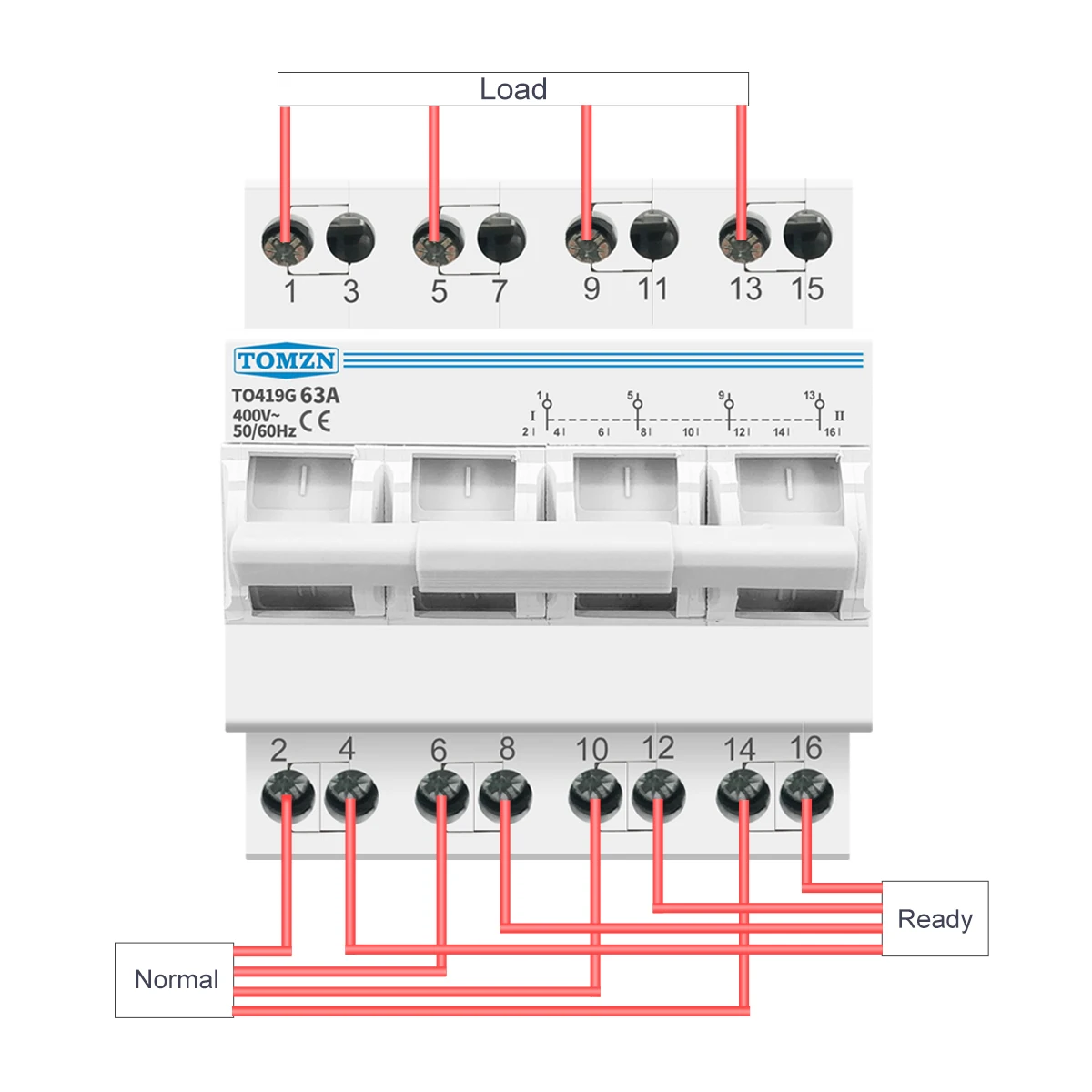 4P 63A 3 phase TOMZN MTS Dual Power Manual Transfer Isolating Switch  Interlock Circuit Breaker