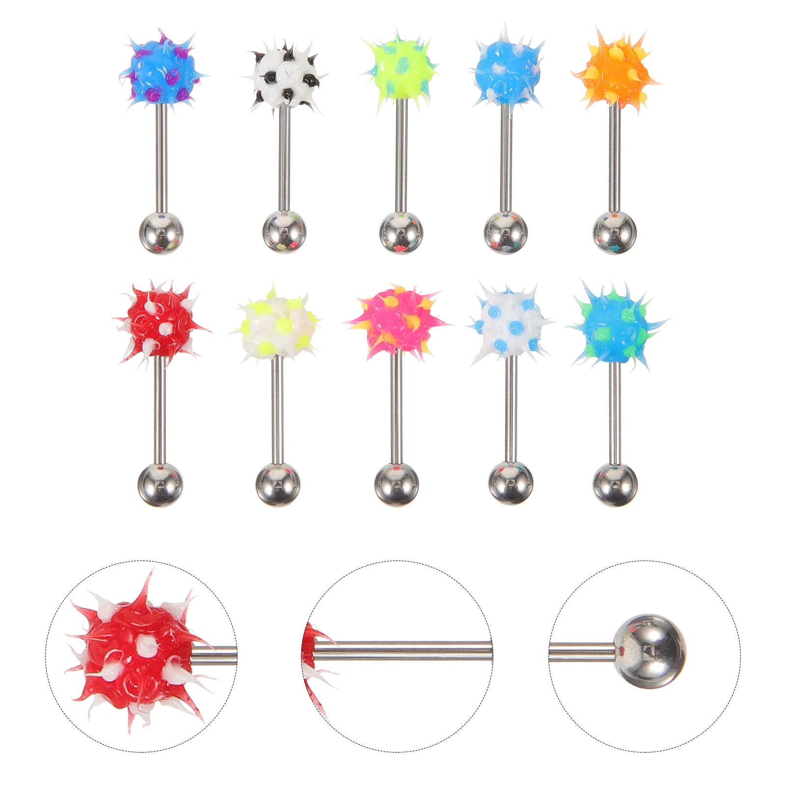 10 Pcs Hairy Ball Tongue Pin Piercing Tounge Jewelry Physical Games Rings Piercings Kit Safe Body Stylish Stud Lips Miss