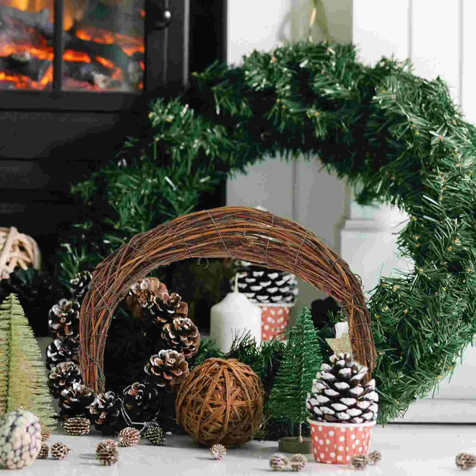 DIY Wreath Rattan Smilax Glabra Fish Tank Decorations Vine Christmas Moon Shaped Hoops