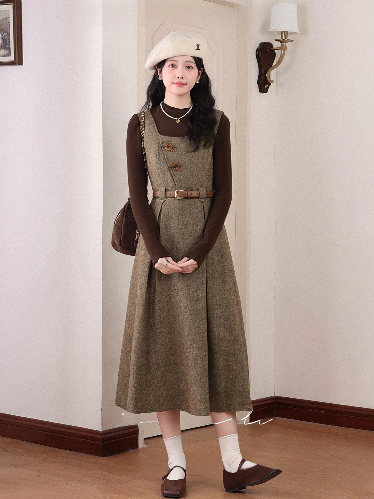 Jiang Bu Li Vintage Merlot Aosphere Dr femmes hiver t-shirt gilet jupe ensemble longue Sve Midi Dr a-ligne basique Sle