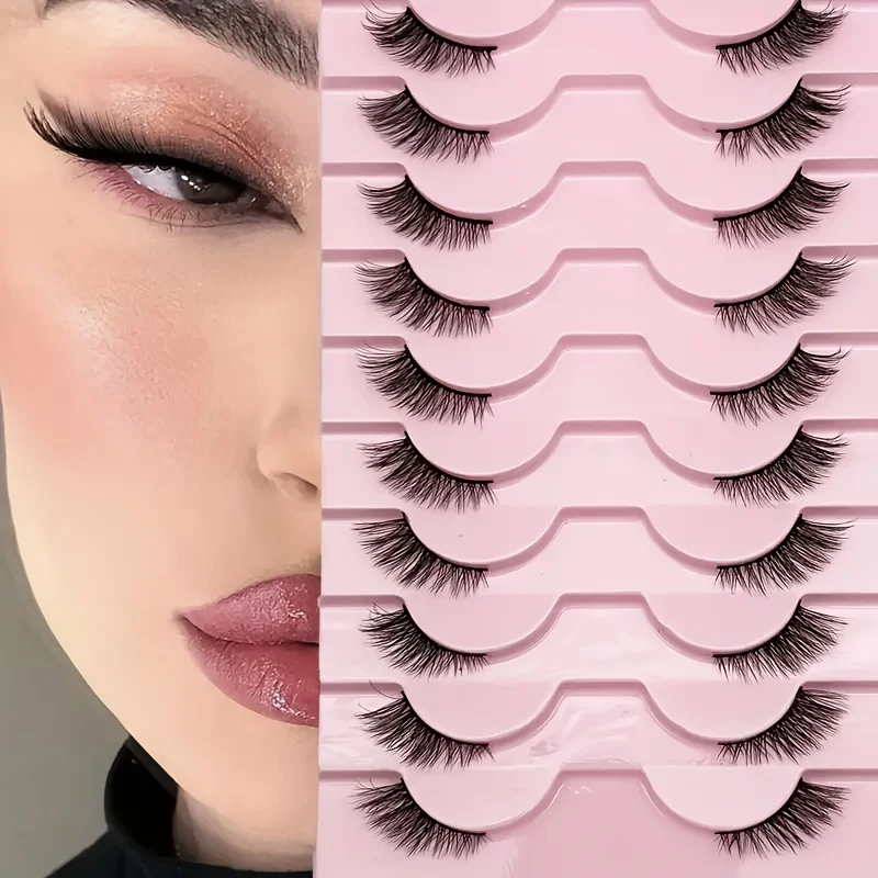 10 Pairs Natural Fluffy Half Lashes, Cat Eye Cluster Light Volume Wispy Eyelashes, Create Bold & Gorgeous Eye Makeup Look