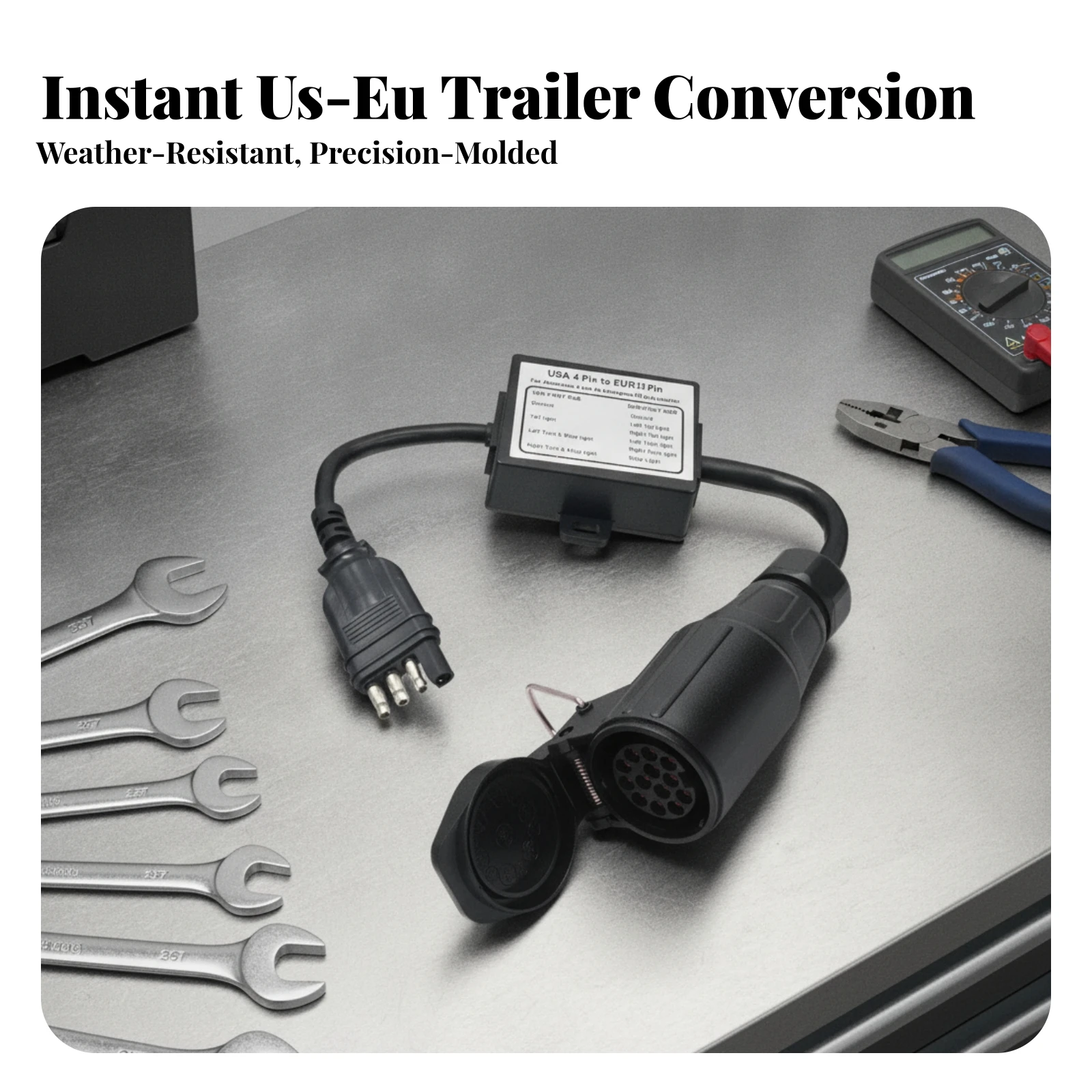 Trailer Adapter with Flexible Cable Wide Compatibility USA 4-Pin to European 13-Pin Trailer Adapter Rugged Lightweight