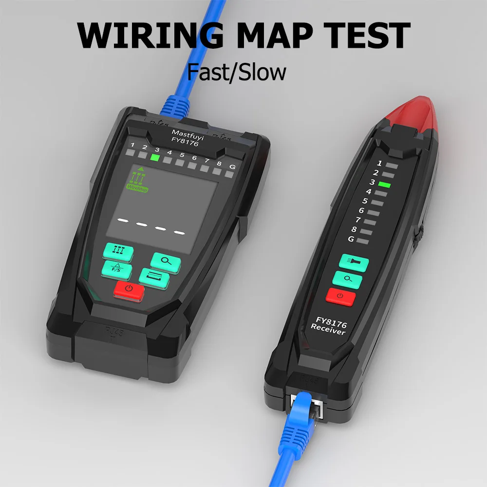 MASTFUYI FY8176 Network Cable Finder POE Finding Anti-Interference Testing Measure Length Wiremap Cable RJ45 Cable Tester