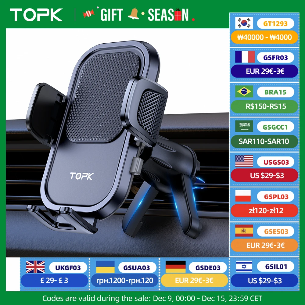 TOPK Car Phone Holder Mount [Upgraded Support Function] Metal Hook Cell Phone Holder For Car Air Vent Compatible With All Phones