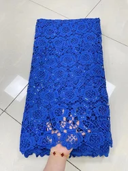 Blue AfrIcan Milk Silk Cord Lace Fabric High Quality Water Soluble Guipure Cord Lace Fabric 2022 Latest For Wedding Material Sew