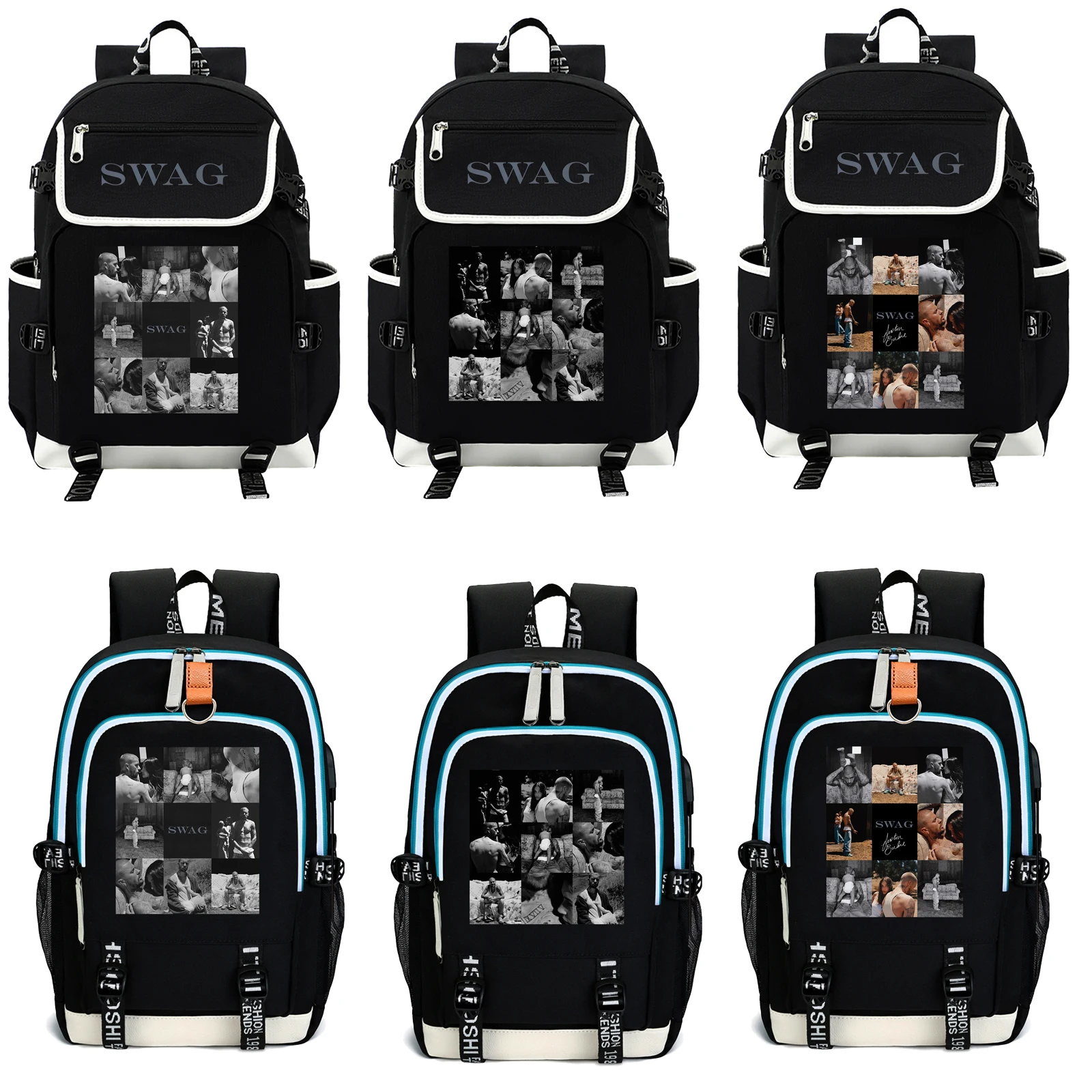 

Justin Bieber Swag 2025 Backpack USB Charging Laptop Backpack Teens Boys Girls Student Book Bag Mochila