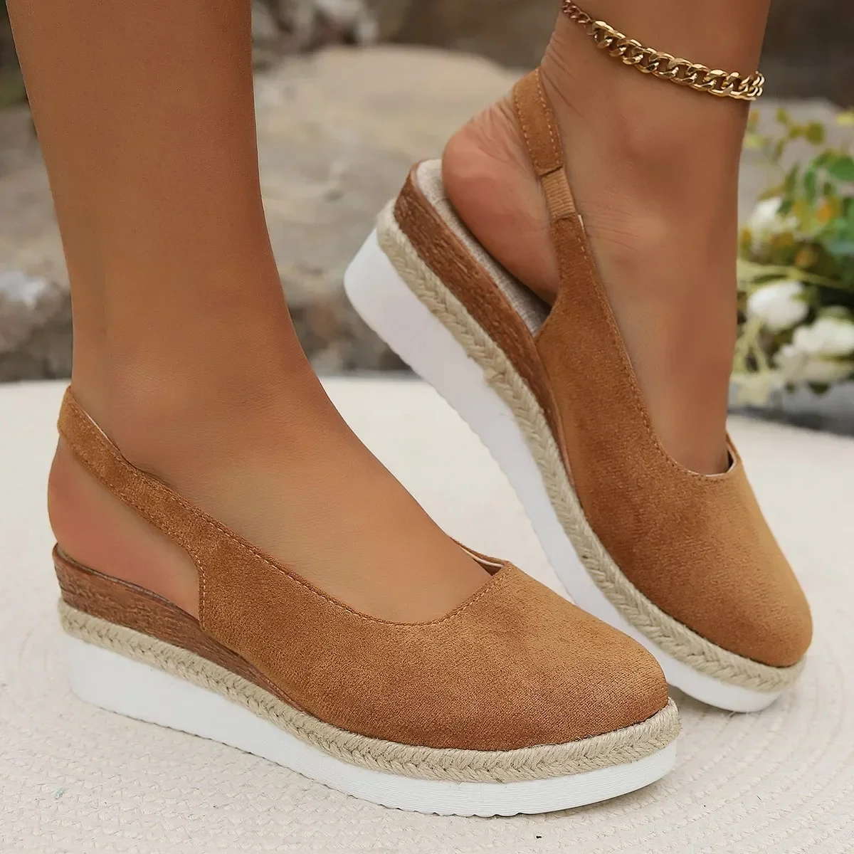 Sandales à l'offre elles compensées pour femmes, style bohème, faites à la main, décontractées, confortables, espadrilles à plateforme, escarpins, chaussures d'été