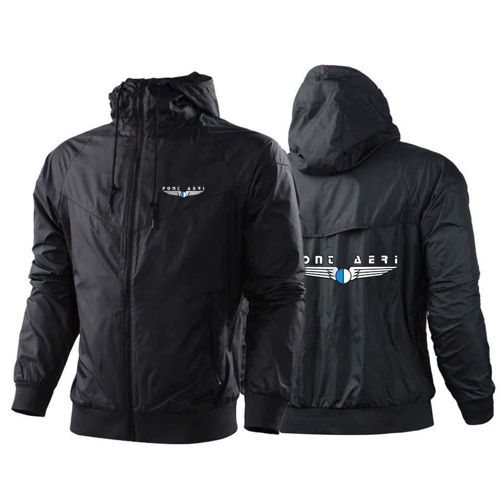 Disco Logo Pont Aeri 2026 Herren Outdoor Freizeit Wasserdichte Regenjacke - Leichte Fahrradjacke - Kapuzenjacke im Street-Style