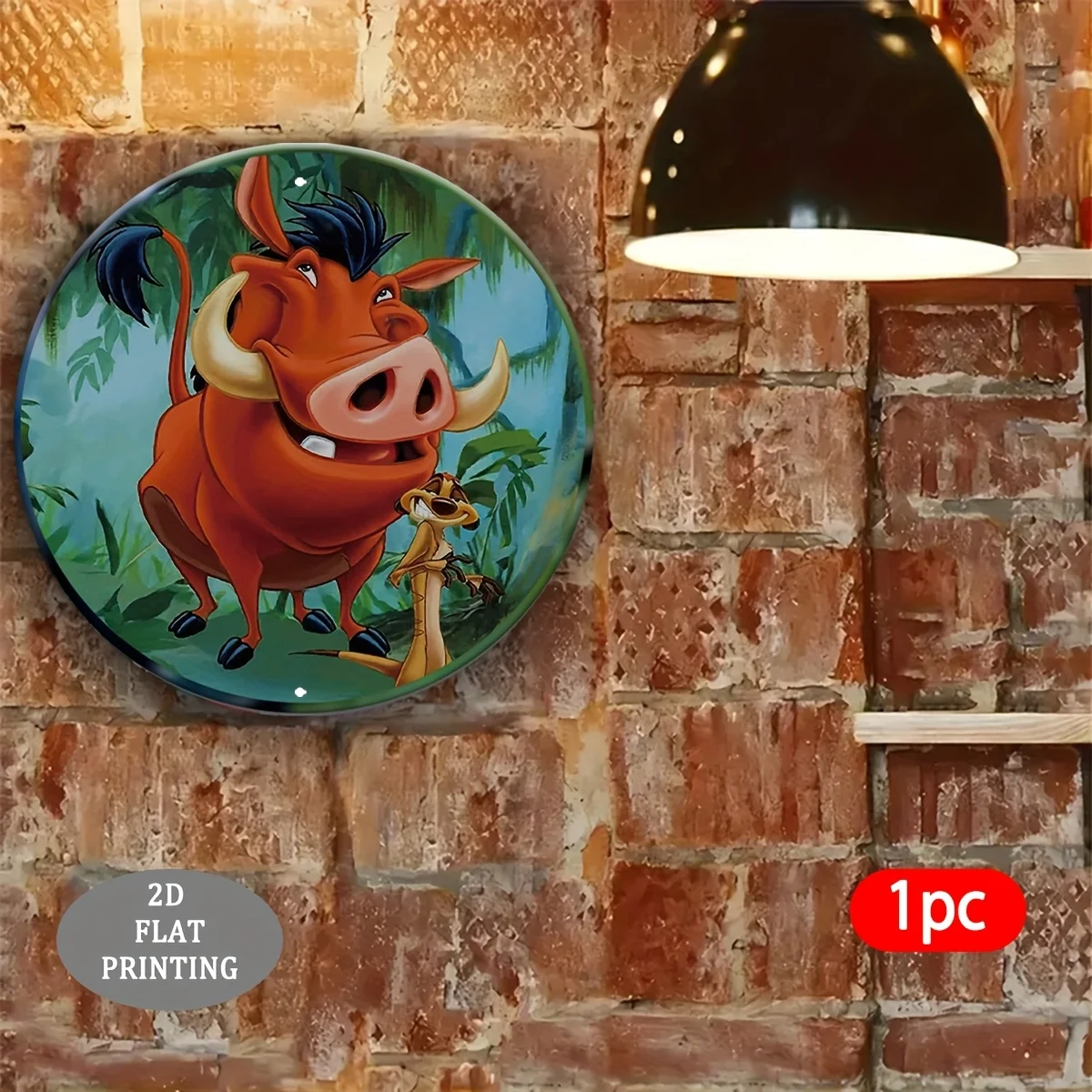 مسطح ثنائي الأبعاد، قطعة واحدة من لوحة فنية جدارية مستديرة من الألومنيوم Lion King Simba & Nala - لوحة زخرفية مسطحة ثنائية الأبعاد مع مشهد الغابة النابضة بالحياة، مثالية f