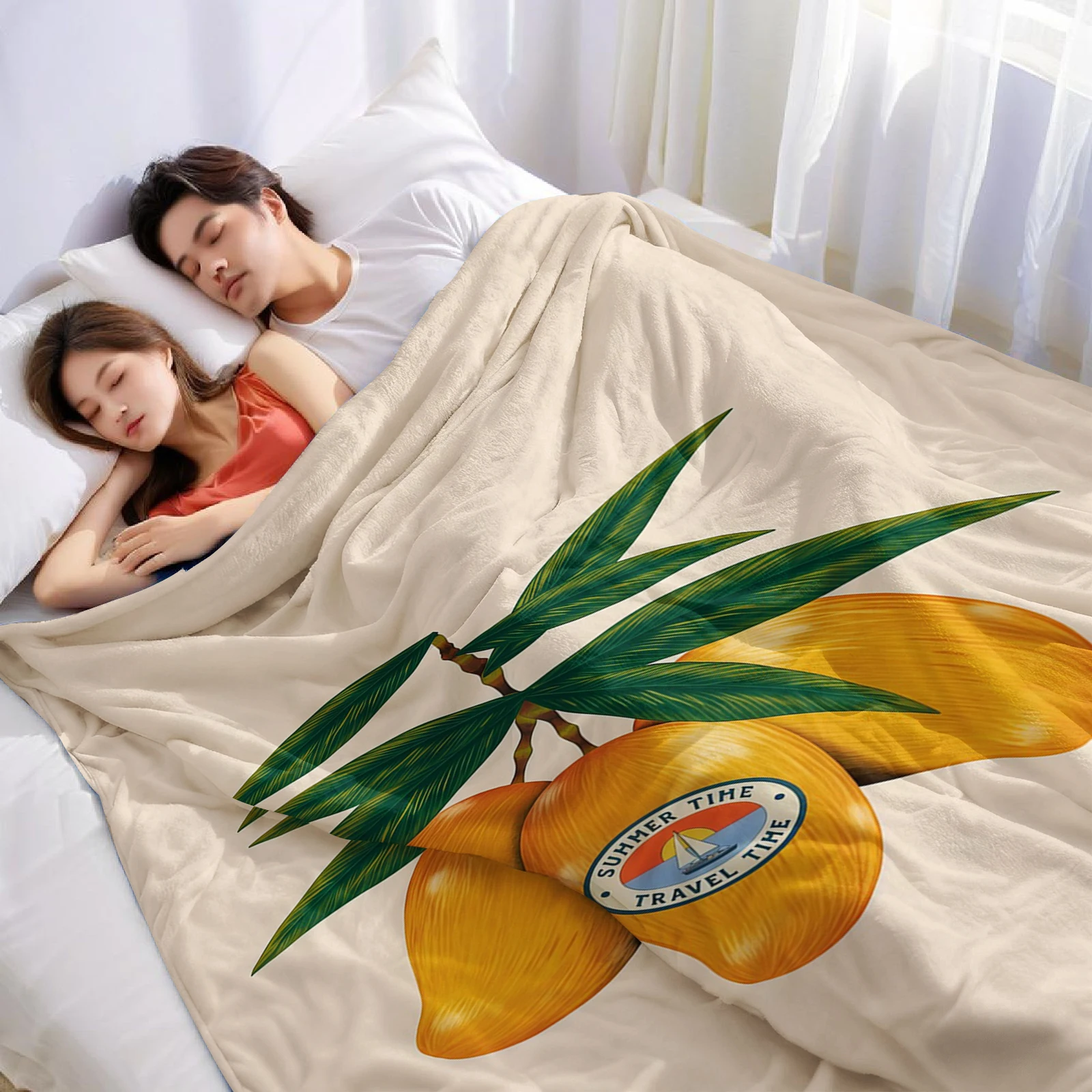 Vintage Mango Label Cartoon Anime Print Flannel Blanket Soft Warm Throw for Kids Bedroom Sofa Bed Christmas Office Car