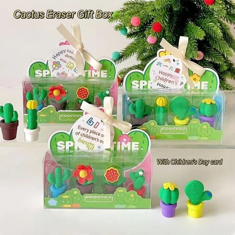 Fournitures de bureau et scolaires : Gomme en forme de cactus succulent, plante en pot, fleur de cactus mignonne, effaçable et nettoyable, papeterie Kawaii adorable