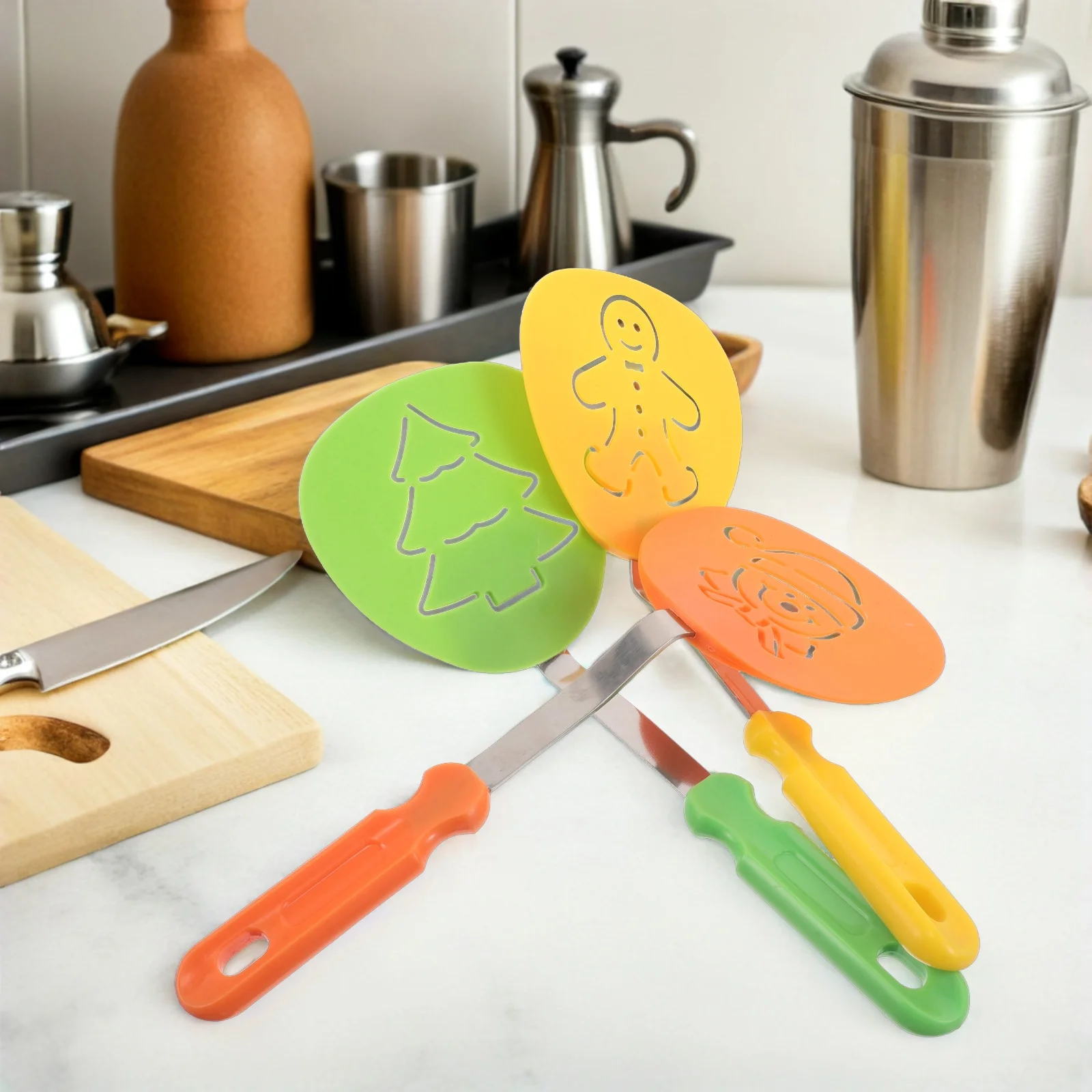 3pcs Christmas Nylon Spatula Set Holiday Kitchen Utensils Tree Gingerbread Pattern Nonstick Safe For Pancakes Omelets Cooking