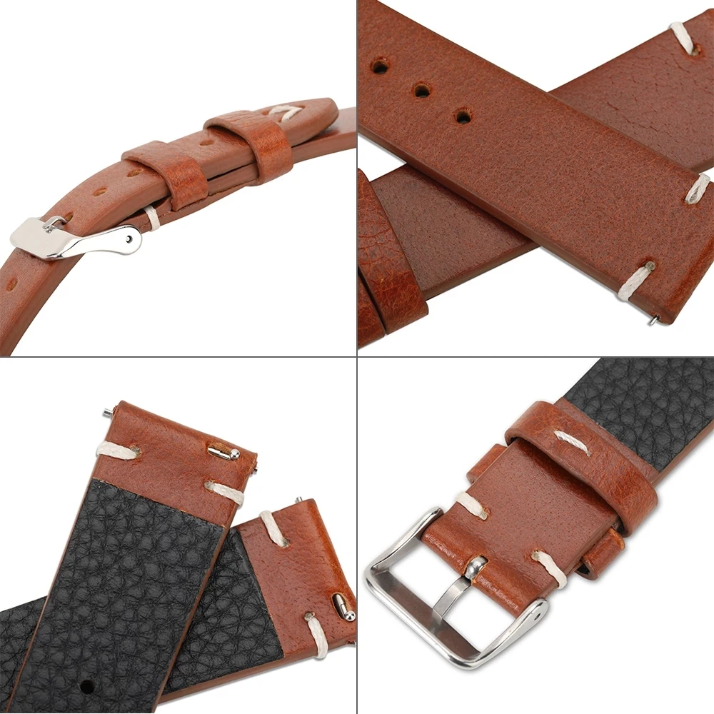 Vintage Genuine Leather Brown Green Handmade Watch Strap 20mm 22mm Watch Band Crack Pattern Wristband Belt Quick Release Bar