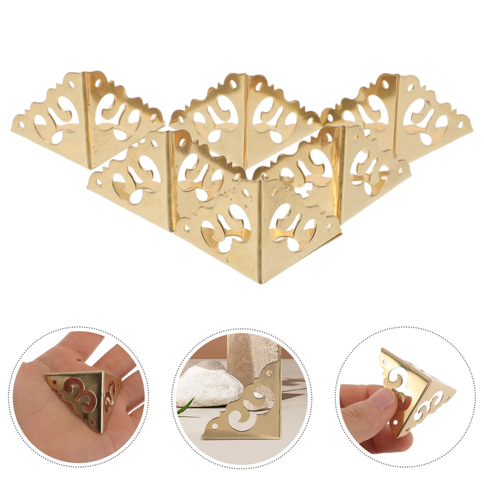 

6pcs Wood Box Corner Protectors 1.18Inch Brass Edge Guards Vintage Metal Corner Brackets For Furniture Cabinet Table Jewelry Box