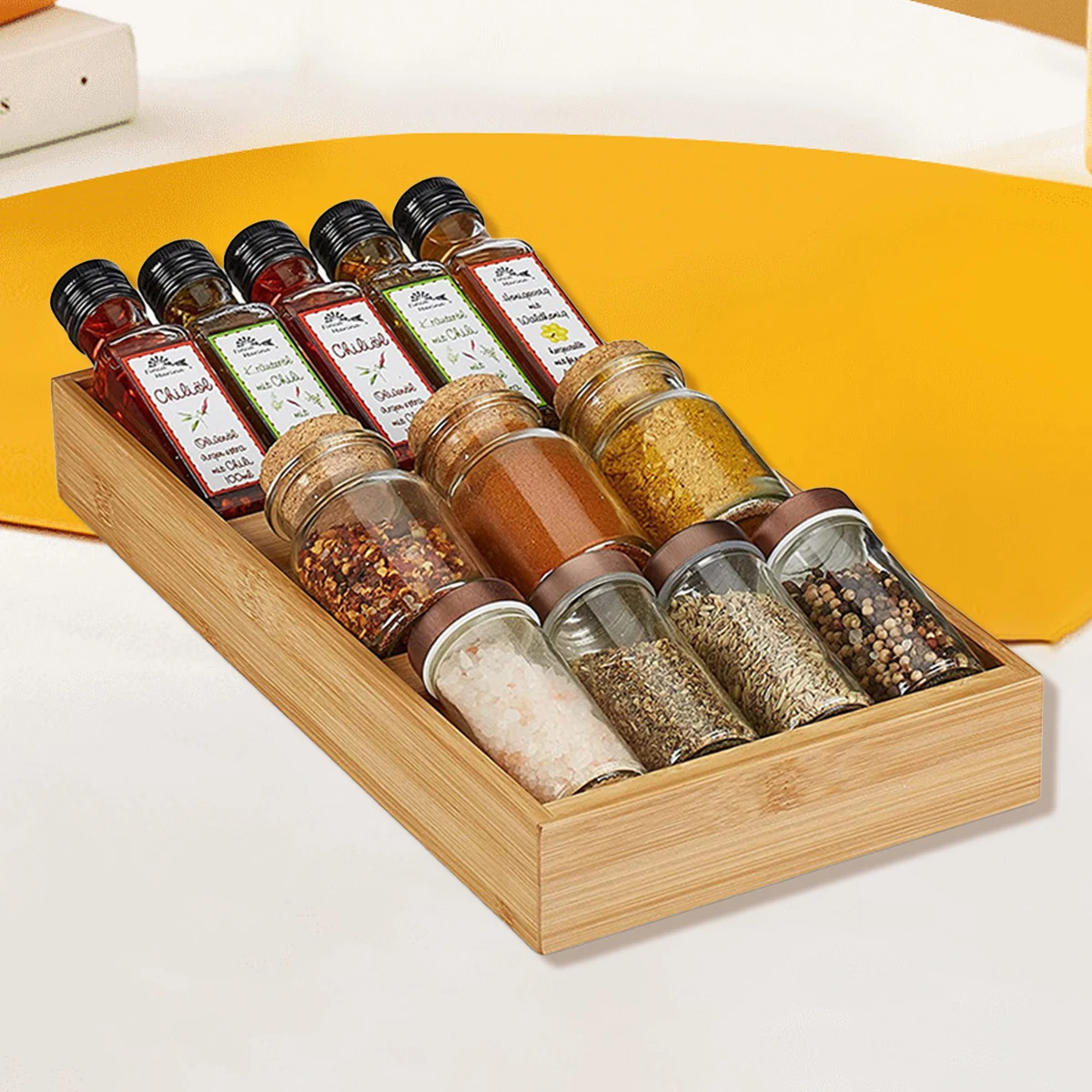 Bamboo Spice Organizer, Spices Rack for Cabinet, Kitchen Seasoning Storage(Jars Not Included）,Great for Kitchen Cabinet