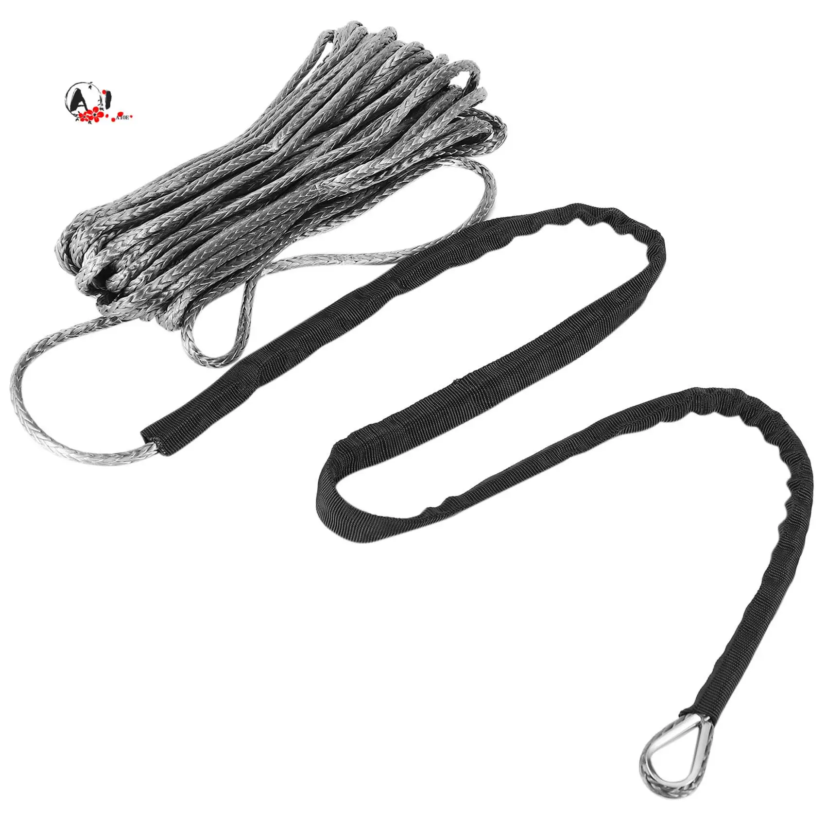 A10E-3/16 Inch X 50 Inch 7700Lbs Synthetic Winch Line Cable Rope With Protecing Sleeve For ATV UTV (Grey)