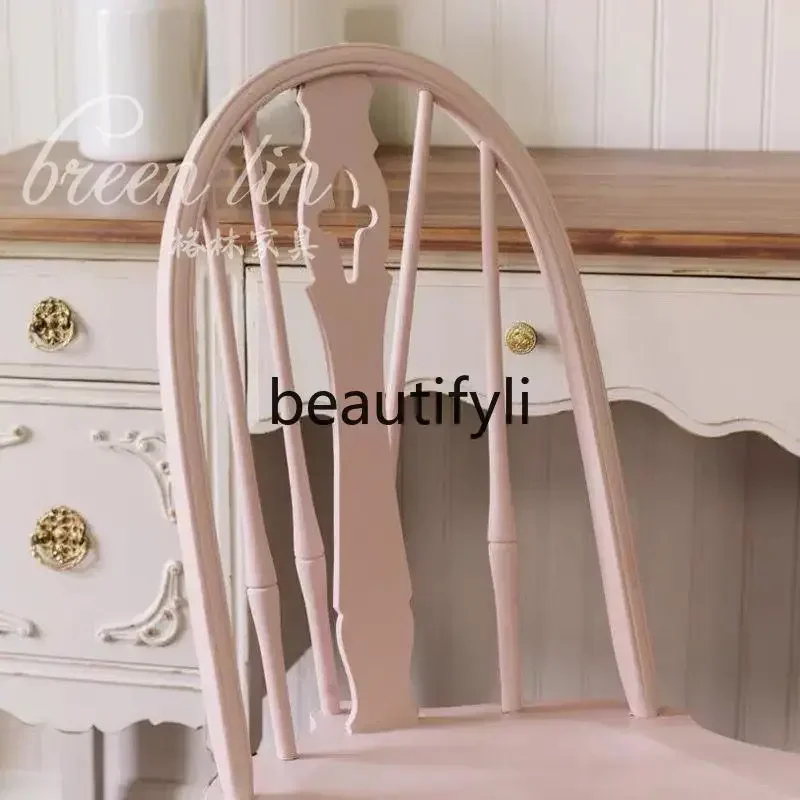 French solid wood dresser integrated desk chair makeup table retro bedroom storage cabinet6220