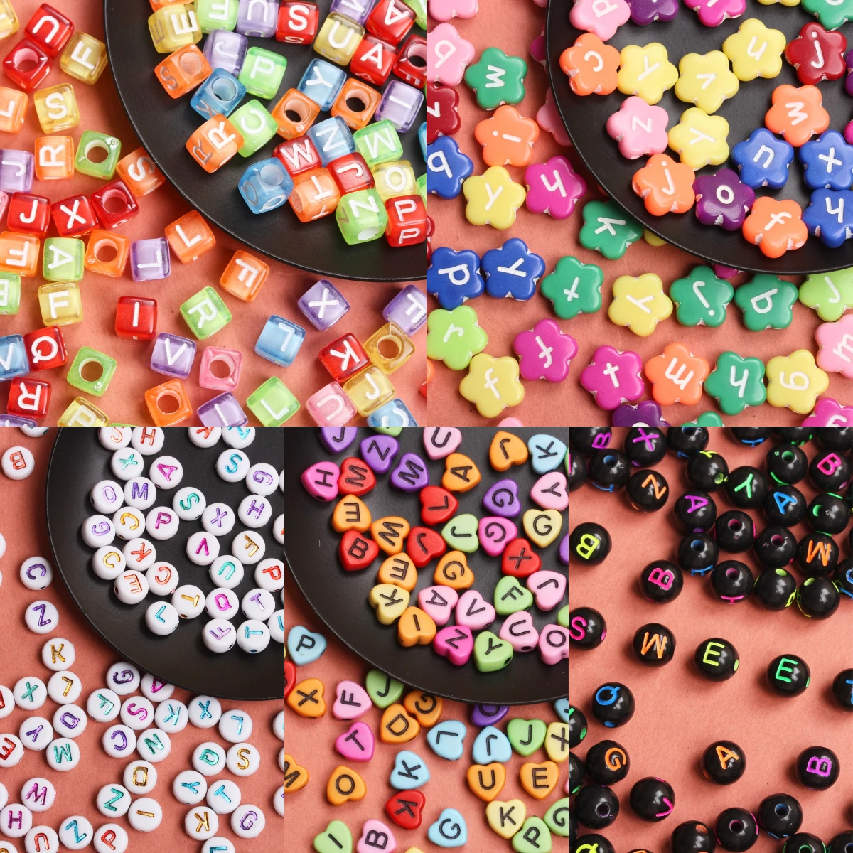 20/30/50Pcs Acrylic Mixed Round Flower Square English Letter Beads For Bracelet Jewelry Making DIY Handmade Accessories