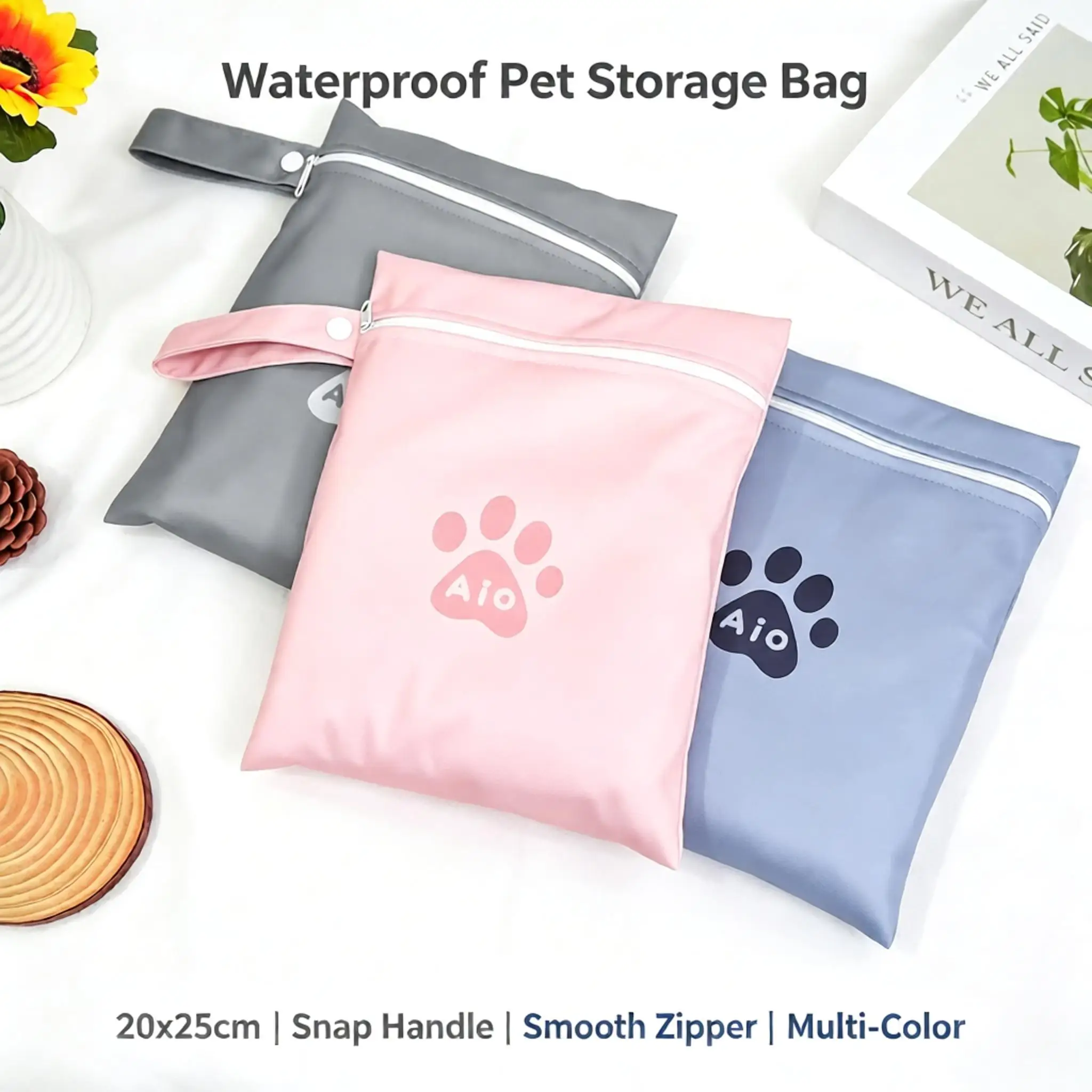 Durable Waterproof Pet Storage Pouch 20X25cm Large Capacity Handle Design Dog Diaper Bag Travel Organizer For Pet Owners Daily